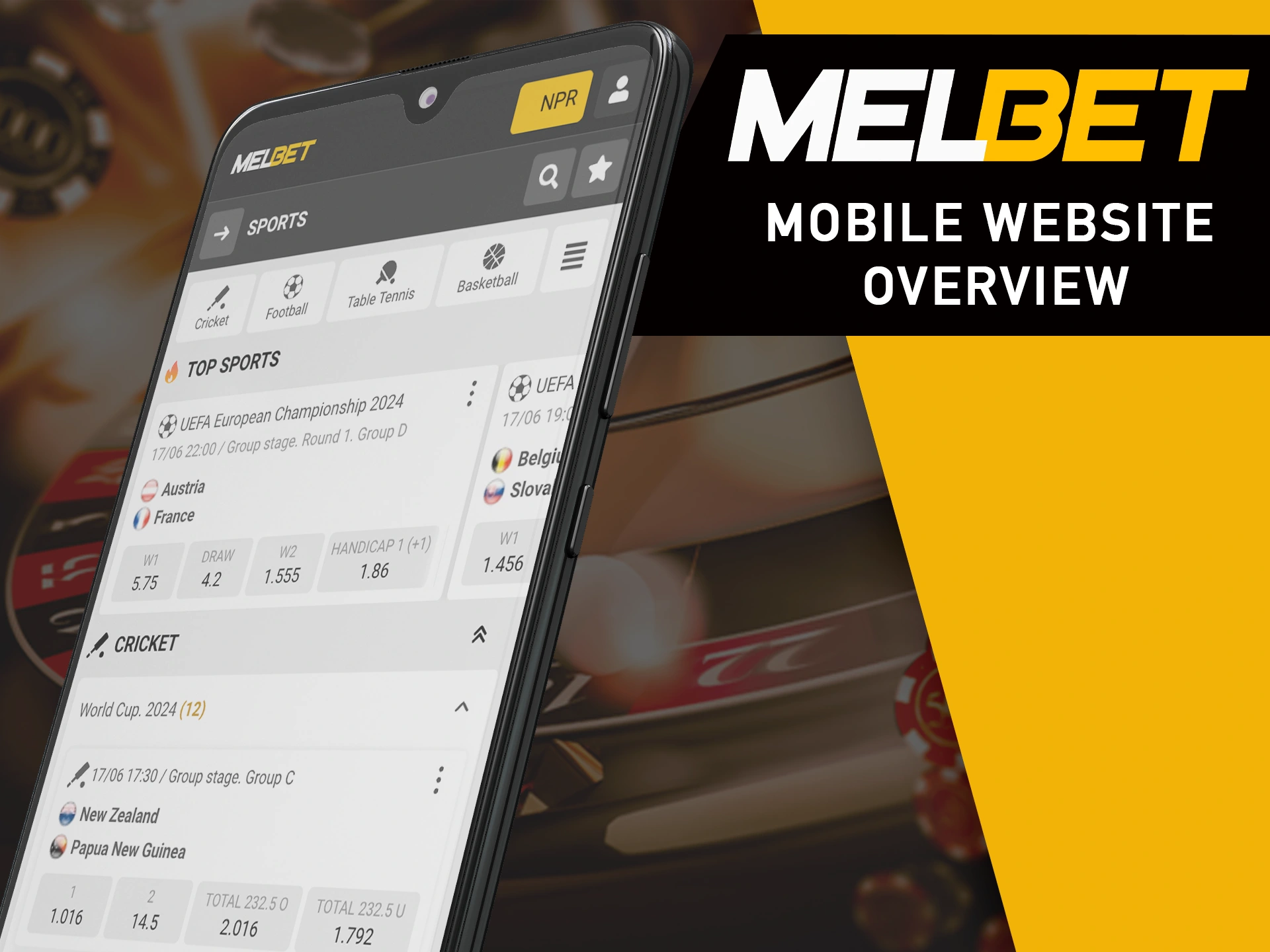 Visit the mobile version of the MelBet website.