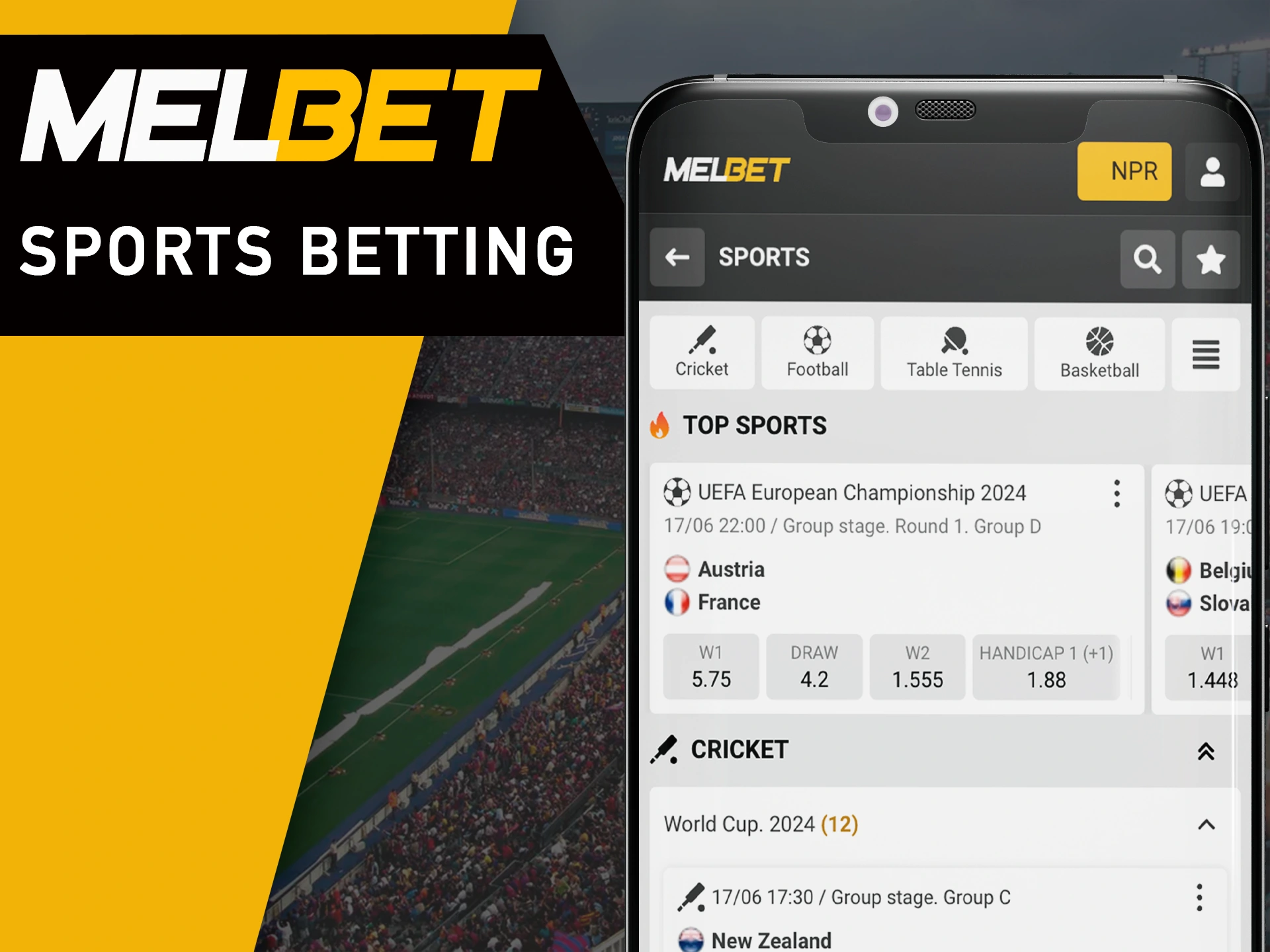 Place your sports bets in the convenient MelBet mobile app.