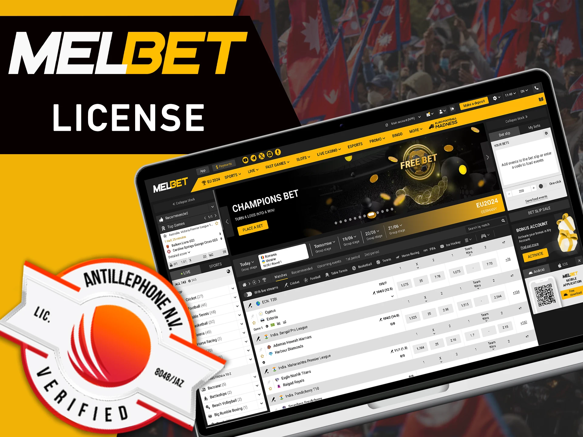 MelBet is verified and protected by a licence.