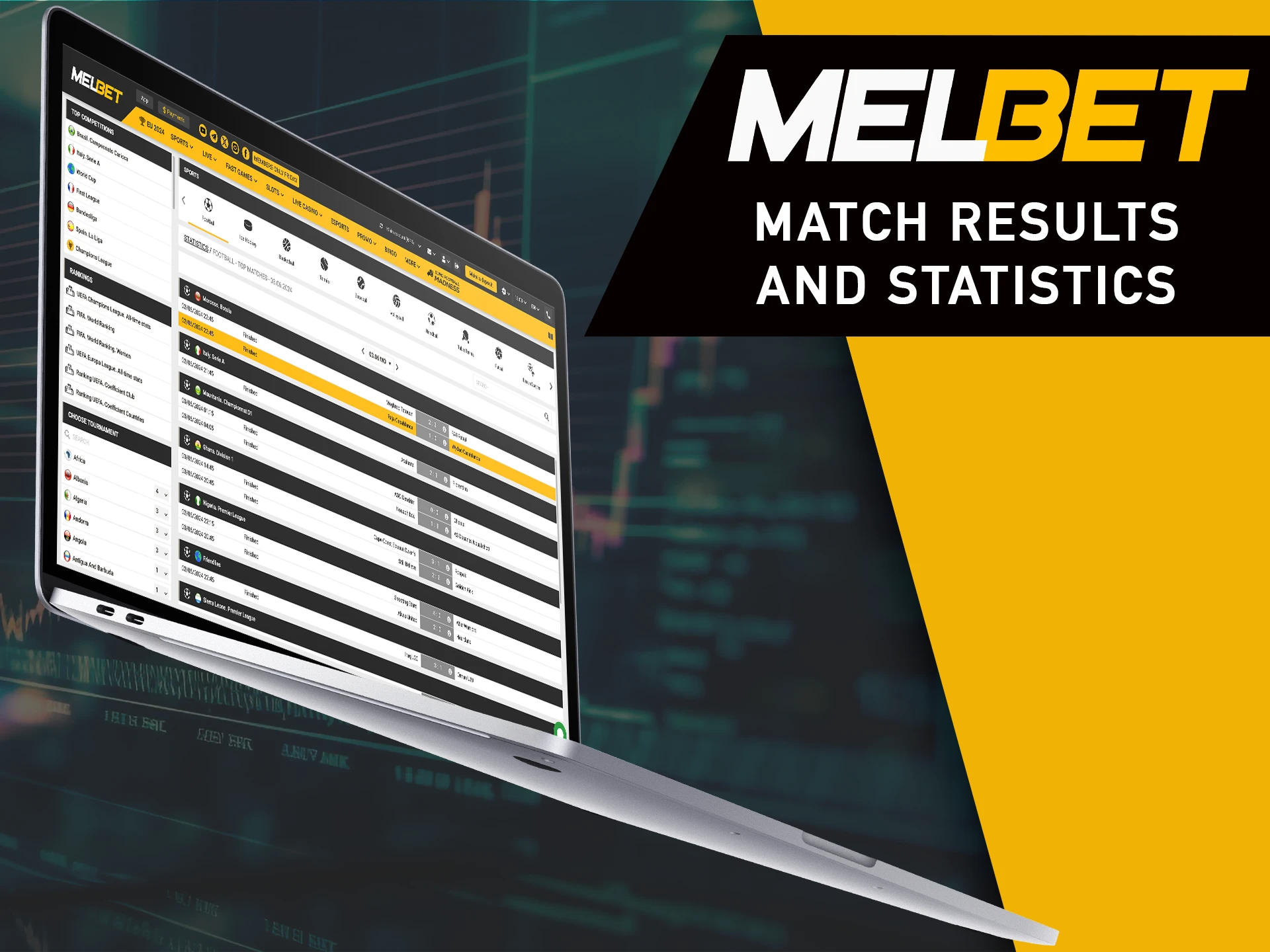 Watch and analyse past results and stats of games at MelBet.