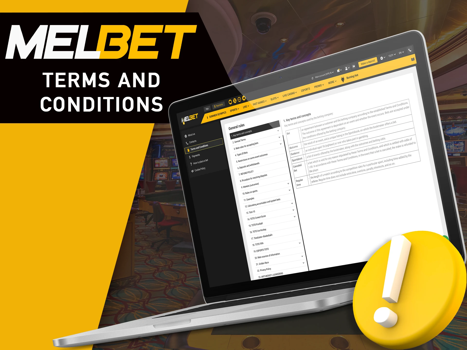 Read the terms and conditions of the MelBet bonus program.