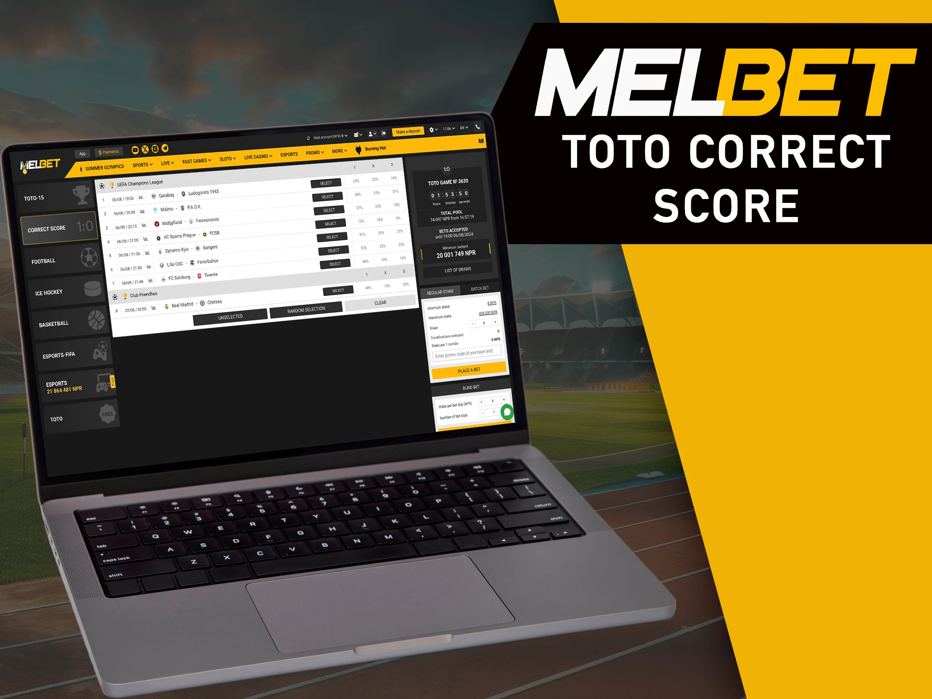 Play in Correct Score mode and hope for luck with MelBet.