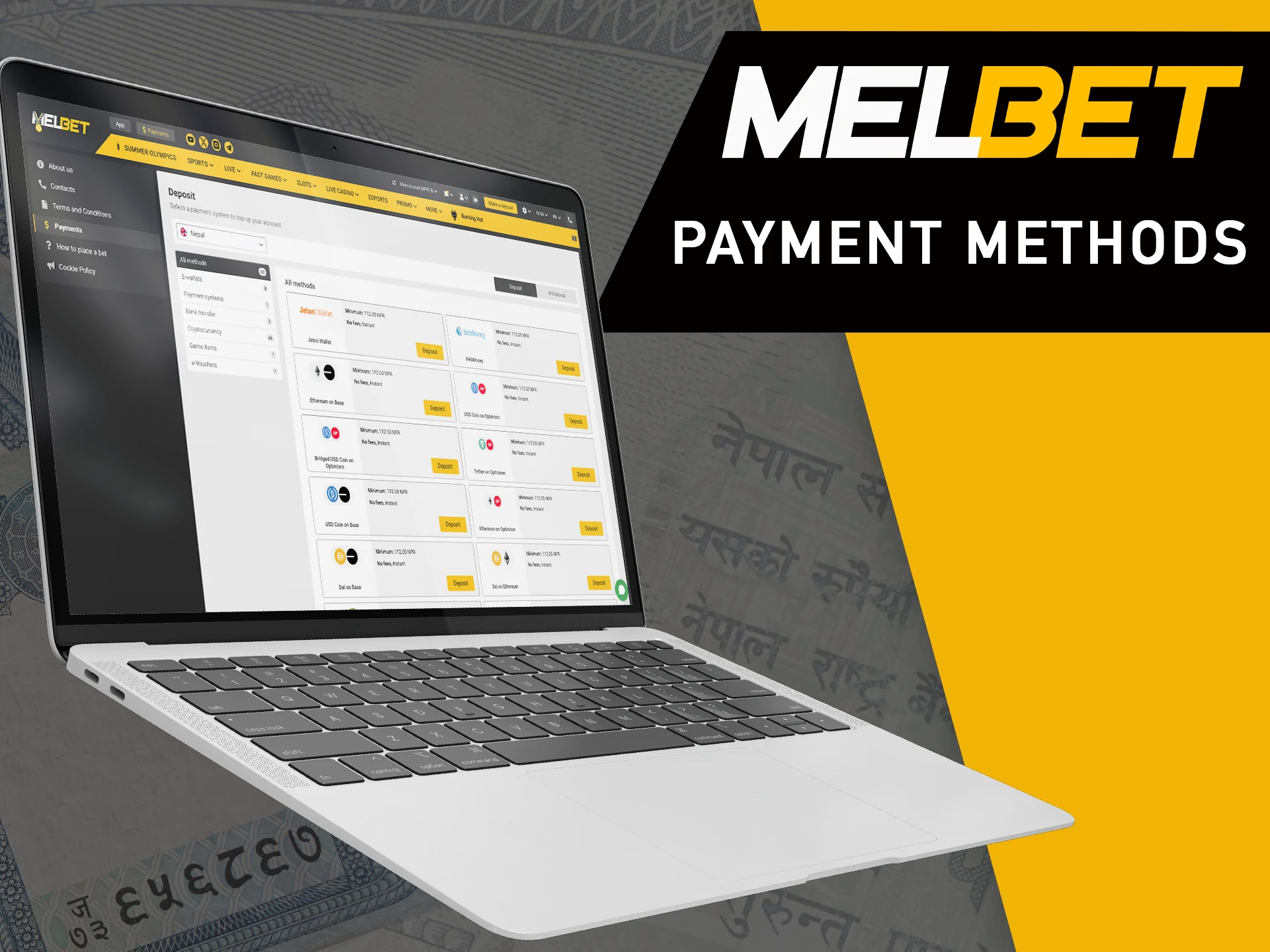 Use one of the many payment systems available at MelBet.