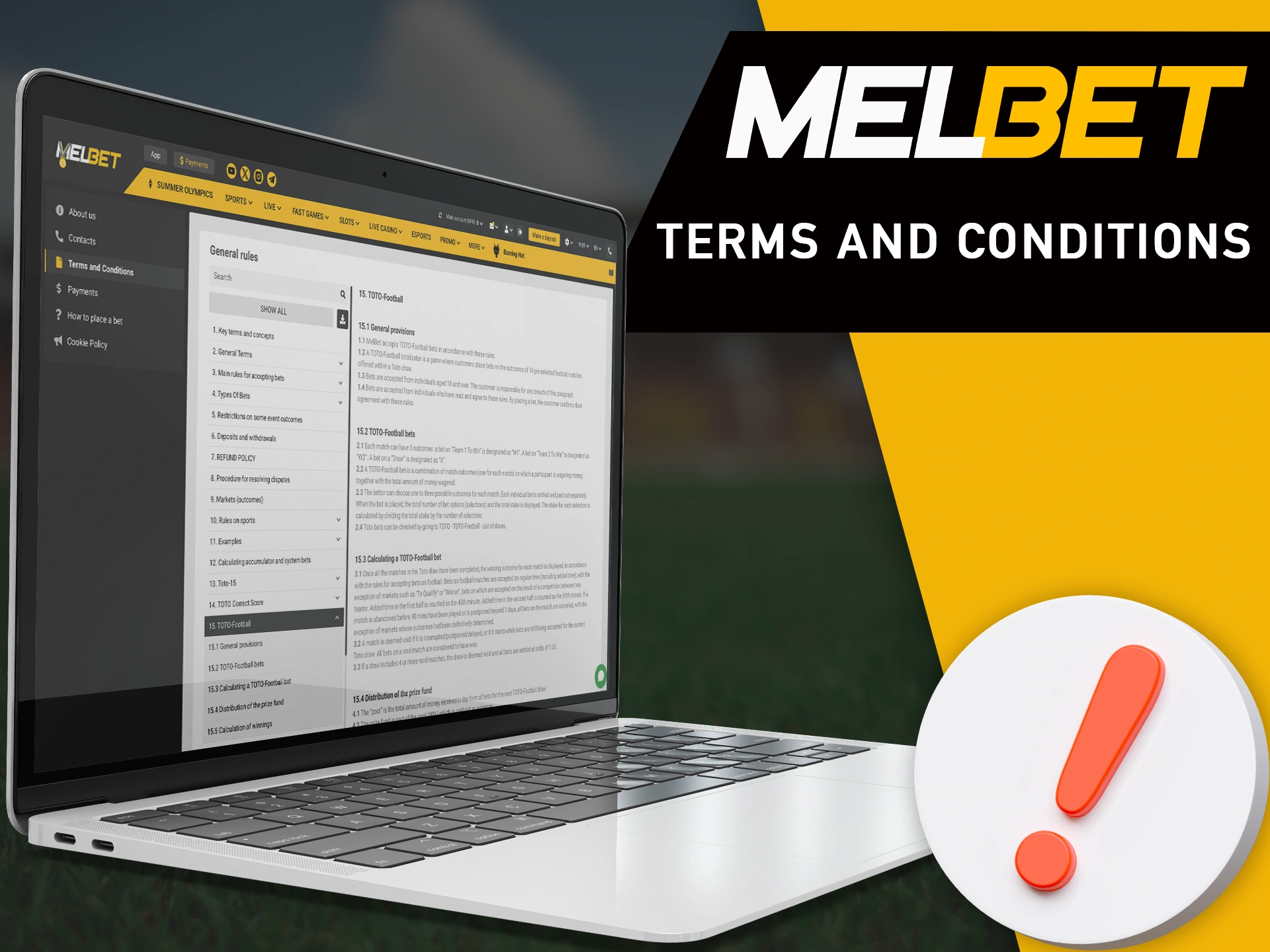 Familiarize yourself with the terms and conditions of betting at MelBet.